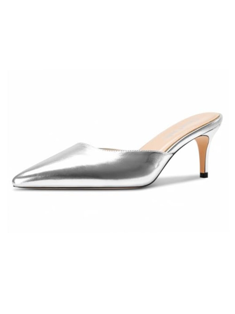 Pointed Toe Kitten Heel Mules Slip-On Stiletto Mid Heel Sandals Faux Leather